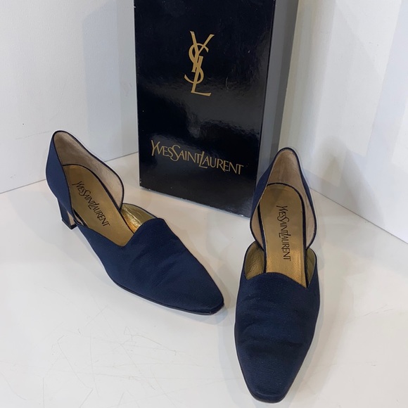 YSL Vogue Arianna D’Orsay pumps in Navy fabric & leather Made in Italy EUC 9 Nar - Picture 3 of 13